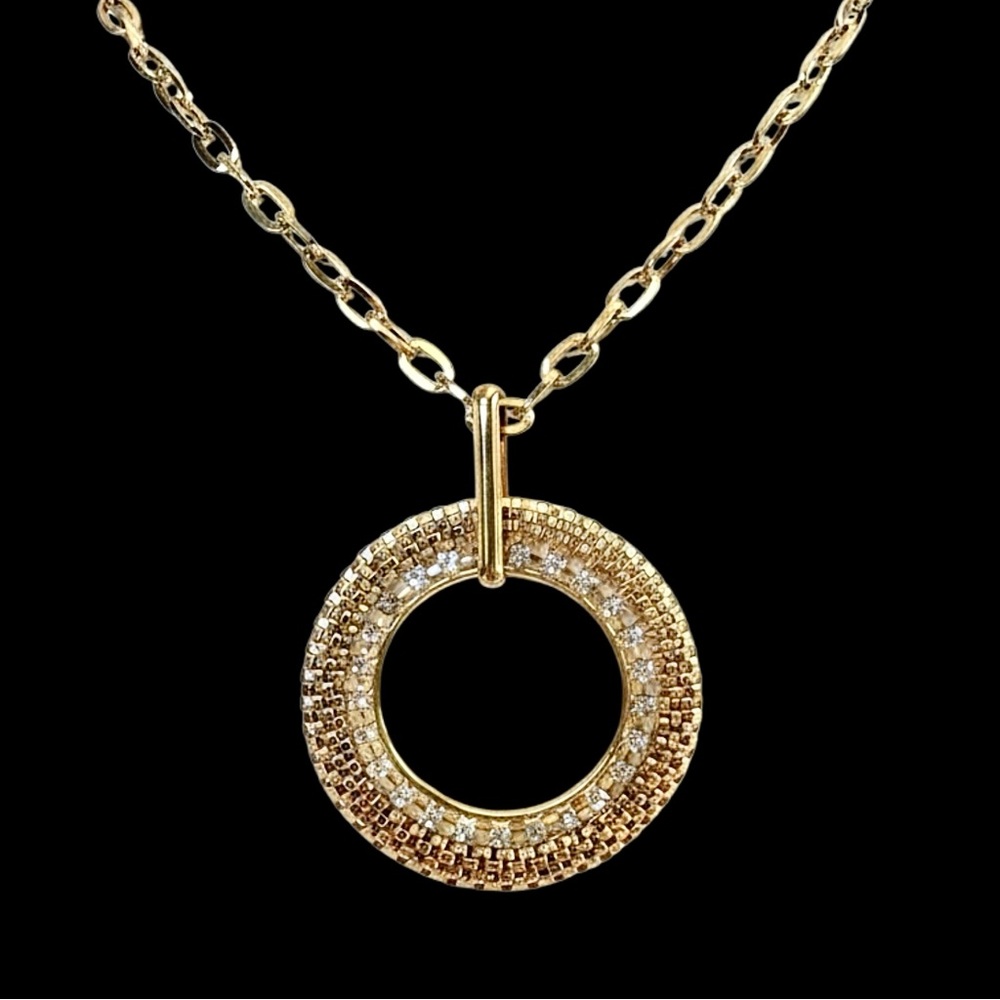 Nolan Miller Gold Tone Circle Pendant Necklace Rhinestone Toggle
